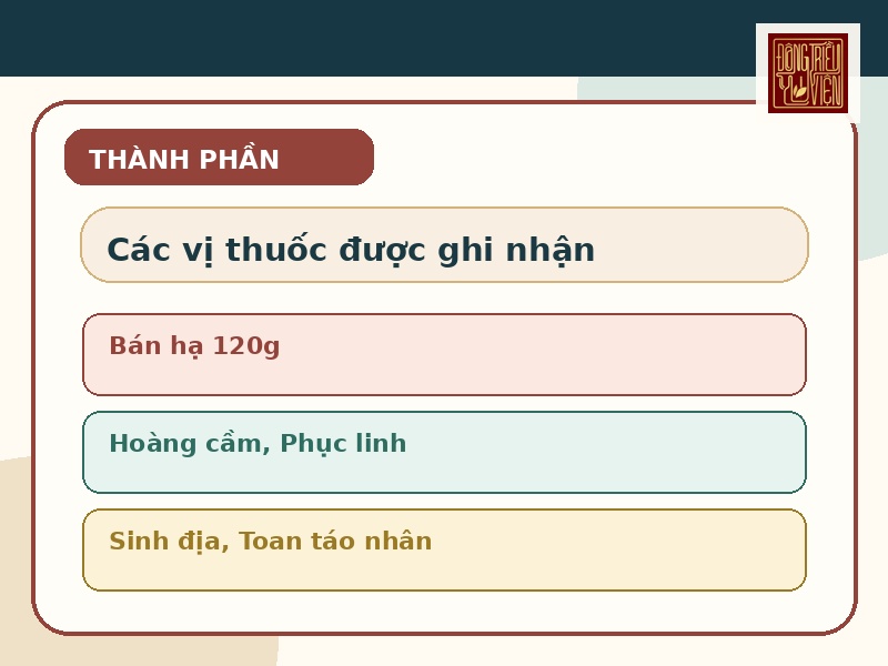 Infographic thành phần thường được ghi nhận trong Bán hạ Thiên Lý Lưu Thủy Thang