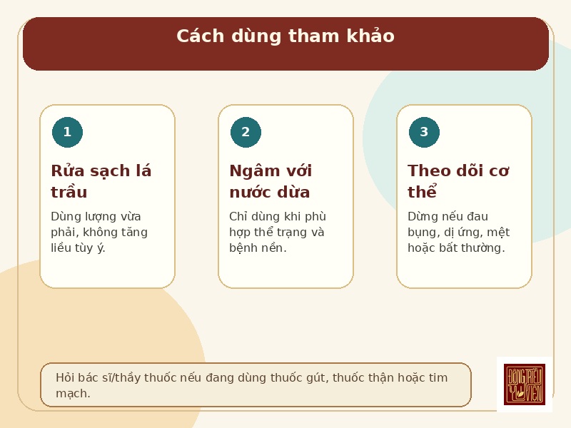 Infographic cách dùng trầu không và nước dừa tham khảo cho người bệnh gút