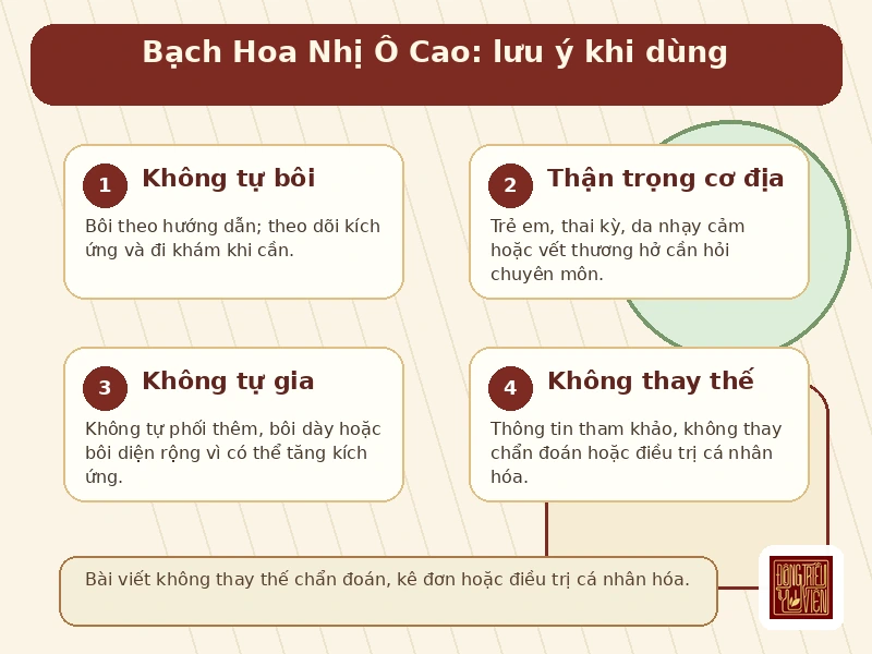 Infographic Bạch Hoa Nhị Ô Cao: lưu ý khi dùng