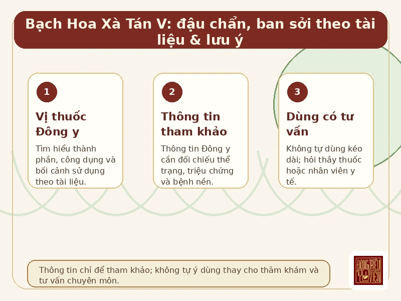 Infographic Bạch Hoa Xà Tán V: thành phần, công dụng và lưu ý tham khảo