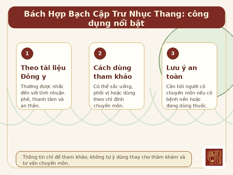 Infographic Bách Hợp Bạch Cập Trư Nhục Thang: hướng công dụng và lưu ý tham khảo