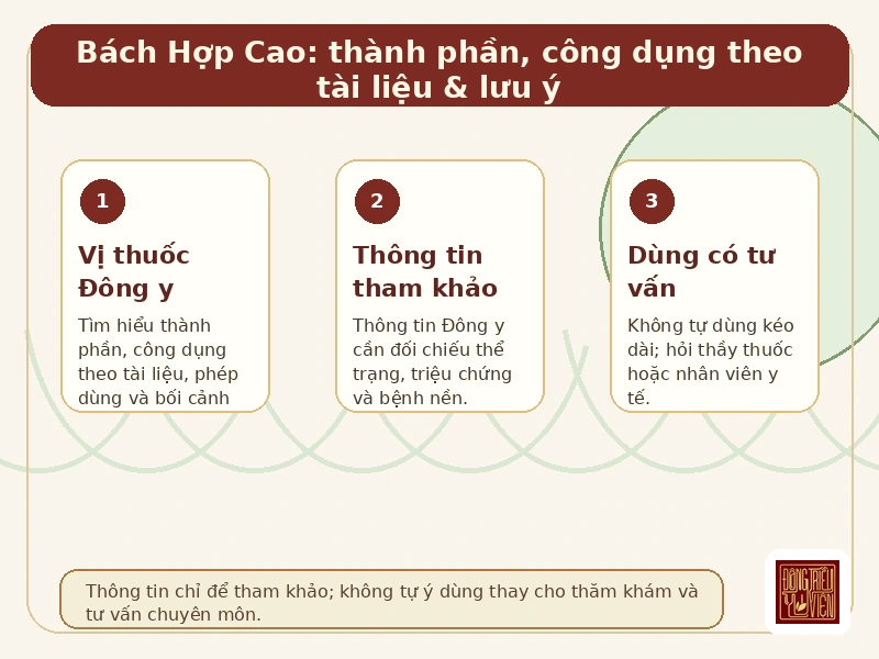 Infographic Bách Hợp Cao: thành phần, công dụng theo tài liệu và lưu ý tham khảo