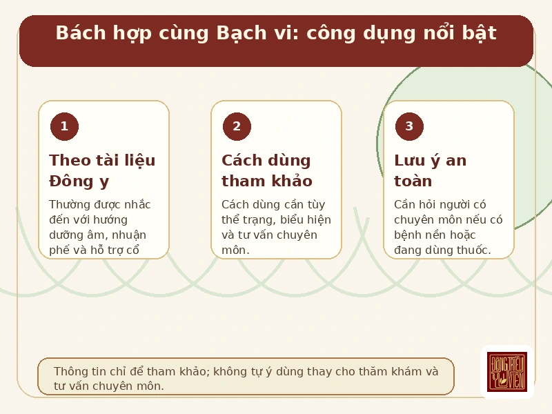 Infographic Bách Hợp Cố Kim Thang: hướng công dụng và lưu ý an toàn tham khảo