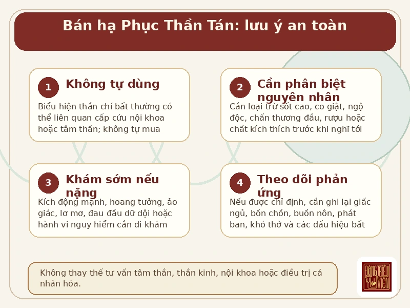 Infographic Bán hạ Phục Thần Tán: lưu ý an toàn, dấu hiệu cần đi khám và theo dõi phản ứng