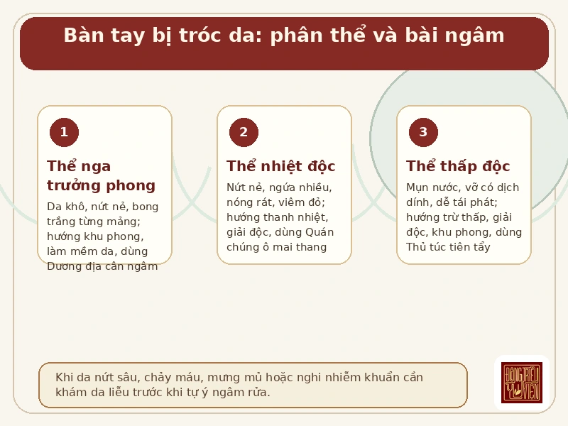 Infographic Bàn tay bị tróc da: các thể bệnh Đông y và bài thuốc ngâm rửa tham khảo