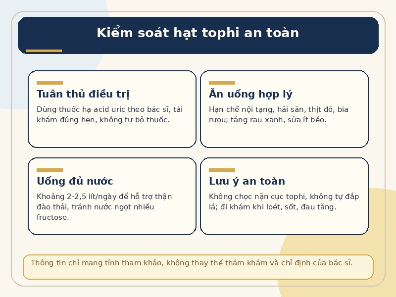 Infographic cách kiểm soát hạt tophi và lưu ý ăn uống an toàn